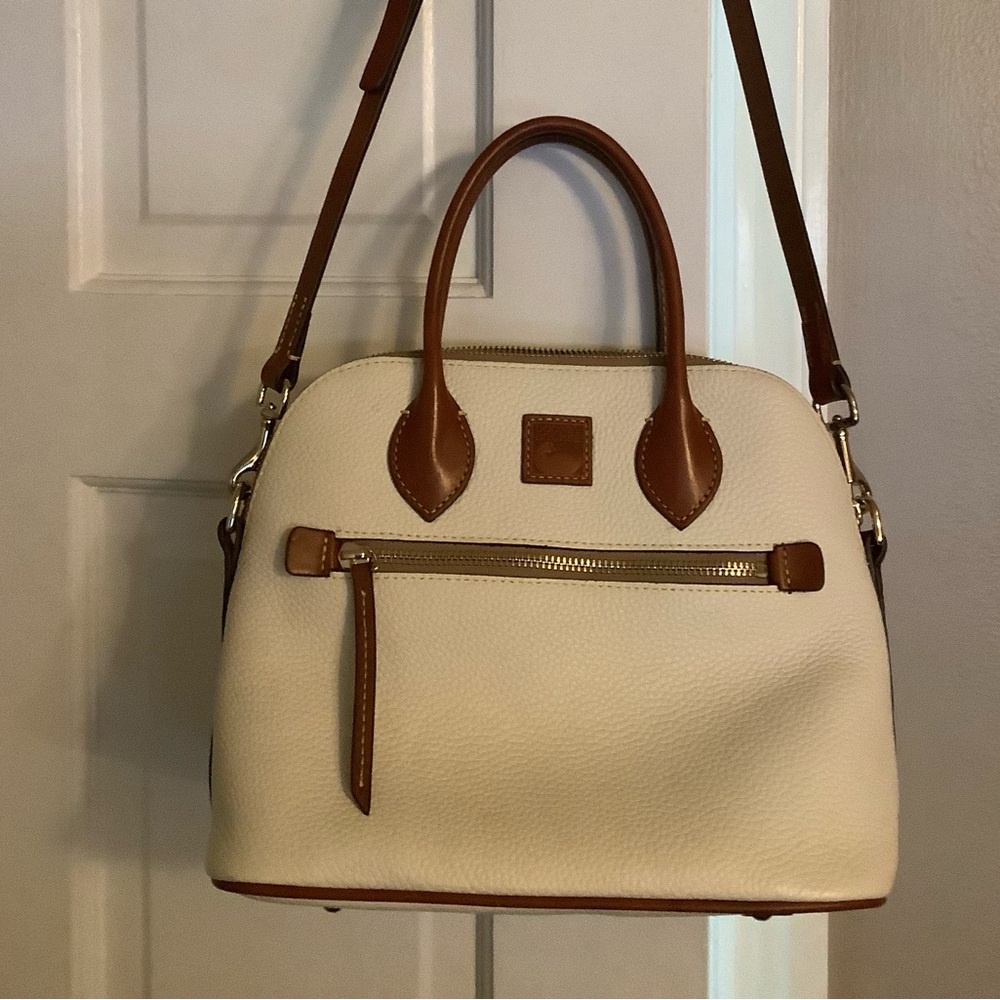 Dooney & Bourke Cream and Tan Satchel with Adjustable Strap